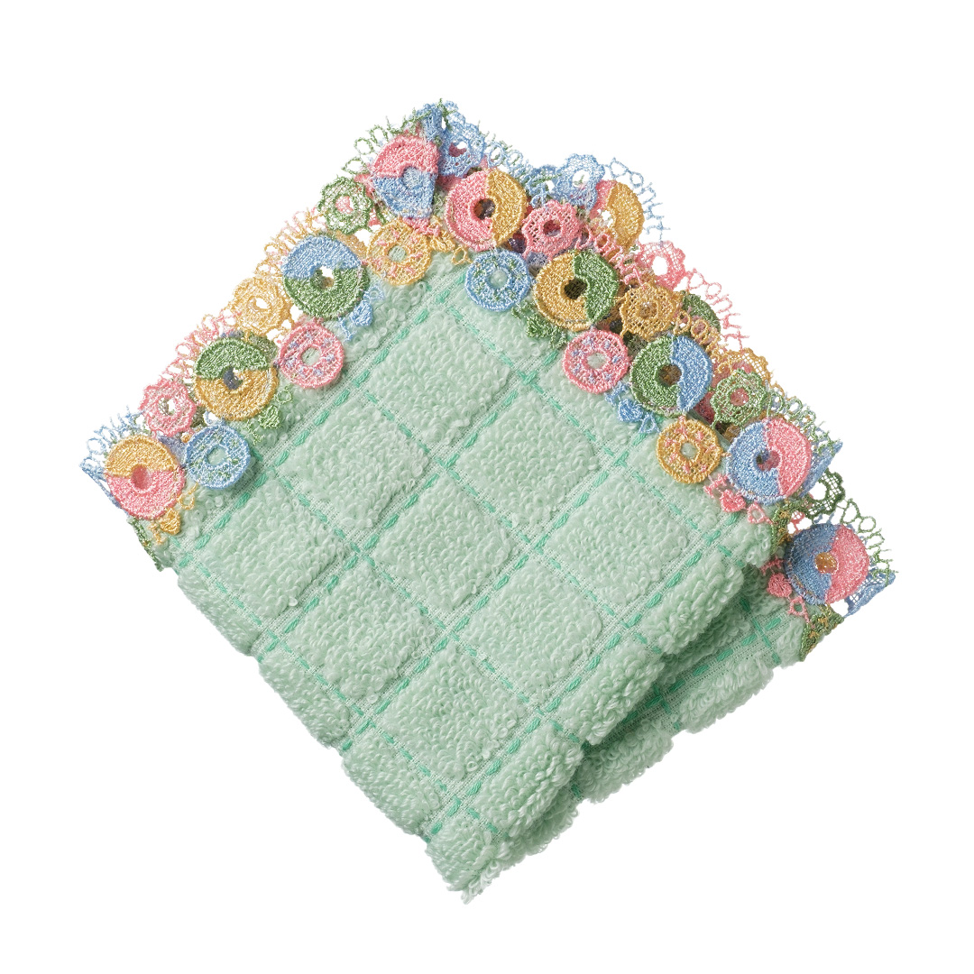 シーズンタオルハンカチ/ドーナツ（グリーン） | 横浜元町 近沢レース店