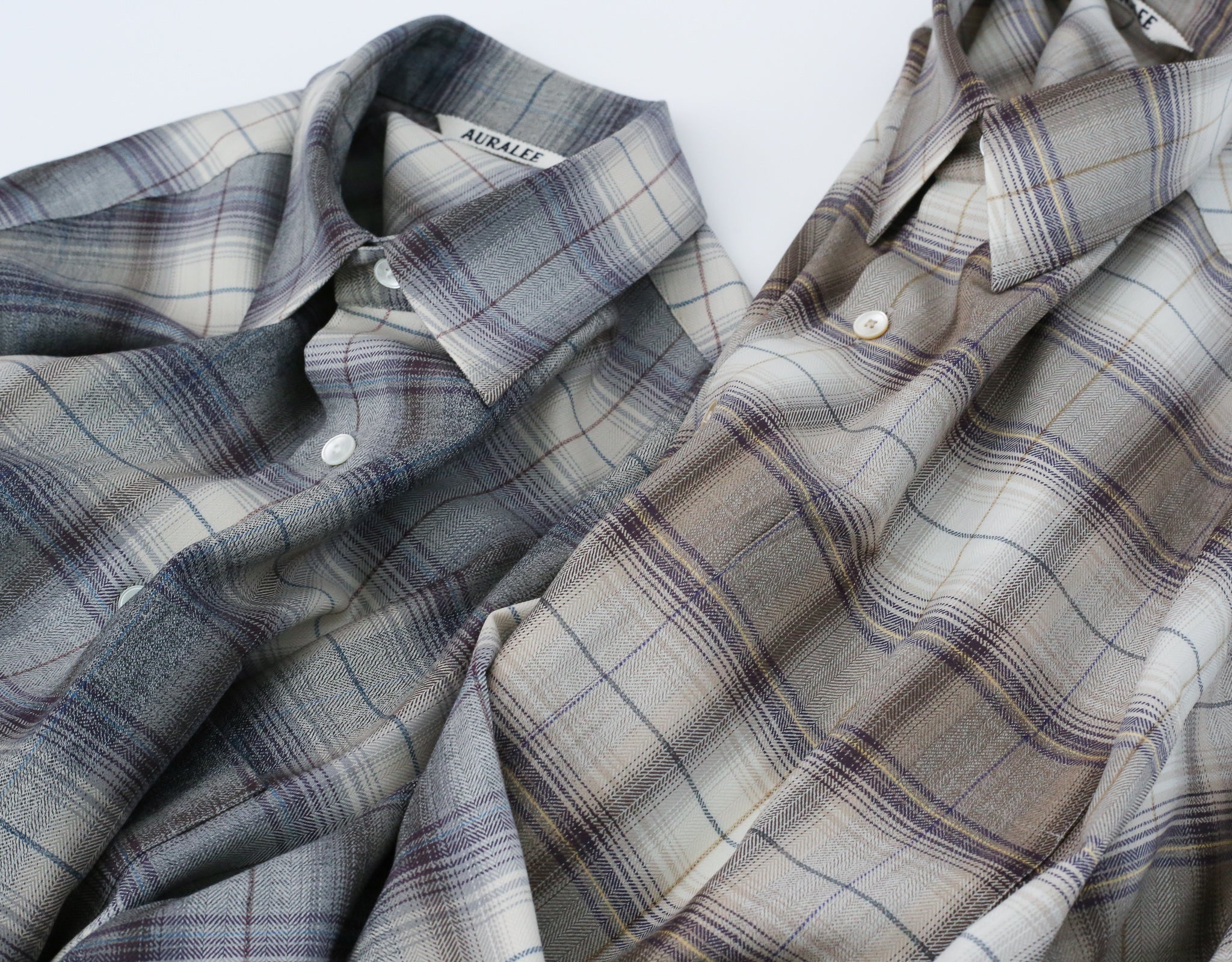 AURALEE SUPER LIGHT WOOL CHECK SHIRT & SUPER LIGHT WOOL CHECK EASY