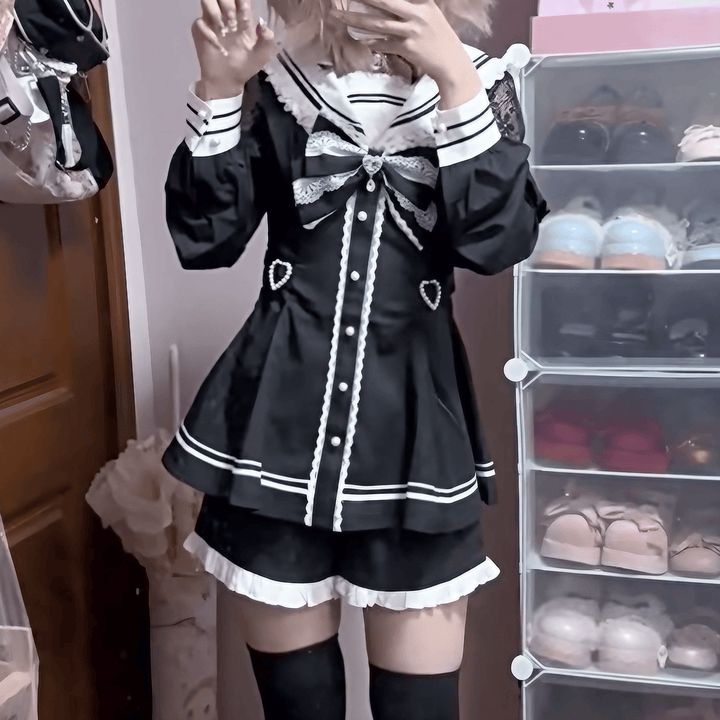 シアーレースセーラーカラーセットアップ◇セットアップ 地雷系 S、M