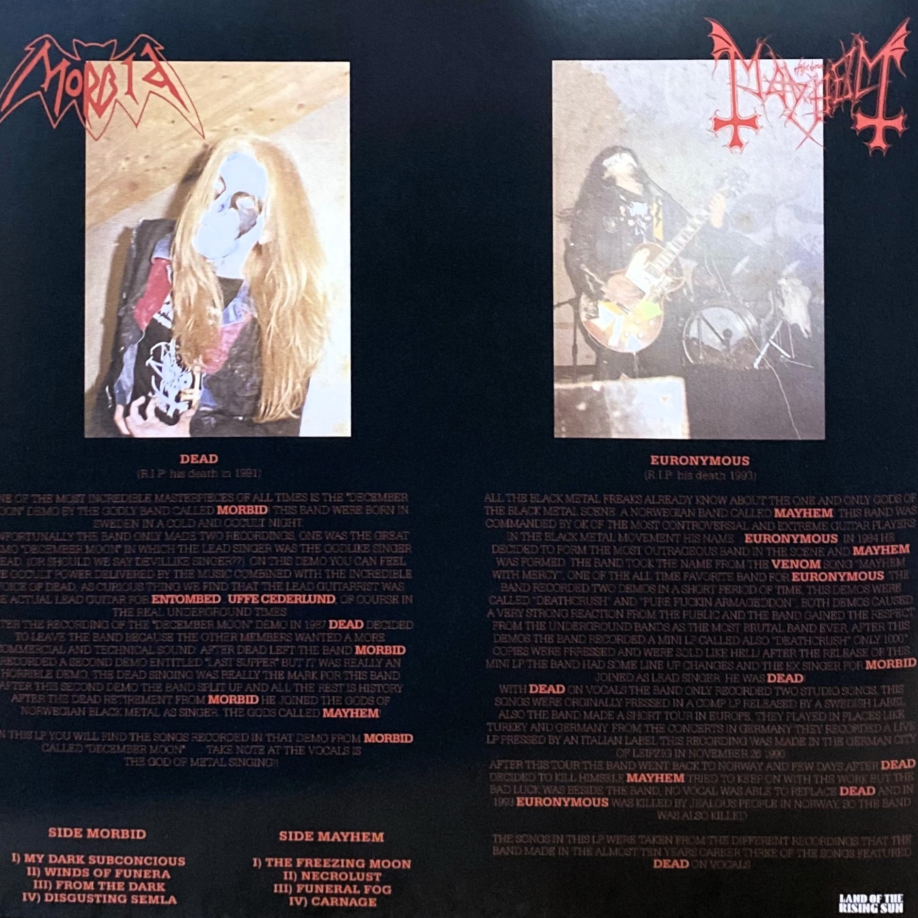 MAYHEM / MORBID – A Tribute To The Black Emperors LP (red splatter