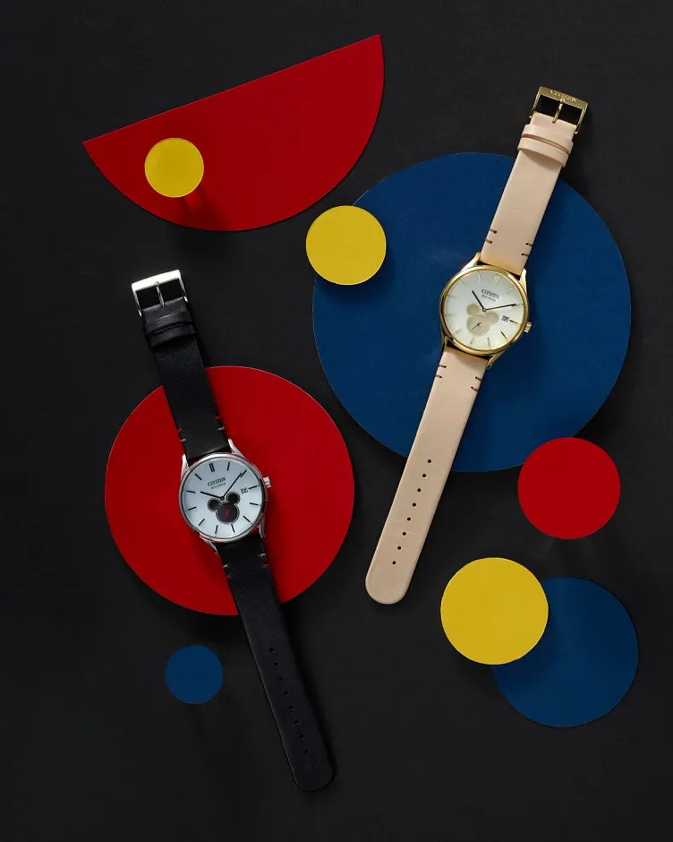 Mickey Shadow Silver-Tone Dial Leather Strap BV1130-03W | CITIZEN