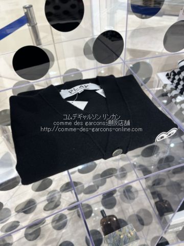 プレイ コムデギャルソン Vネック 白ハート カーディガン 黒-ユニ