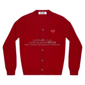 プレイ コムデギャルソン Vネック 赤ハート カーディガン グレー-ユニ