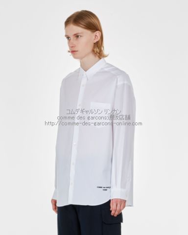 コムデギャルソンオム 定番 コットンブロード 刺繍ロゴ・ブラウス-長袖