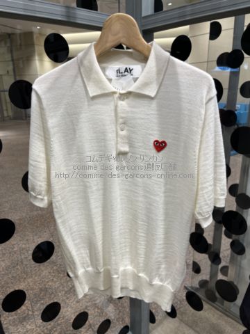 プレイ コムデギャルソン ニット ポロシャツ-オフホワイト