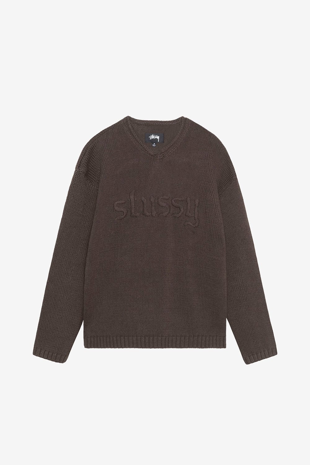Stussy Roll V-Neck Logo Sweater (Brown) - Commonwealth