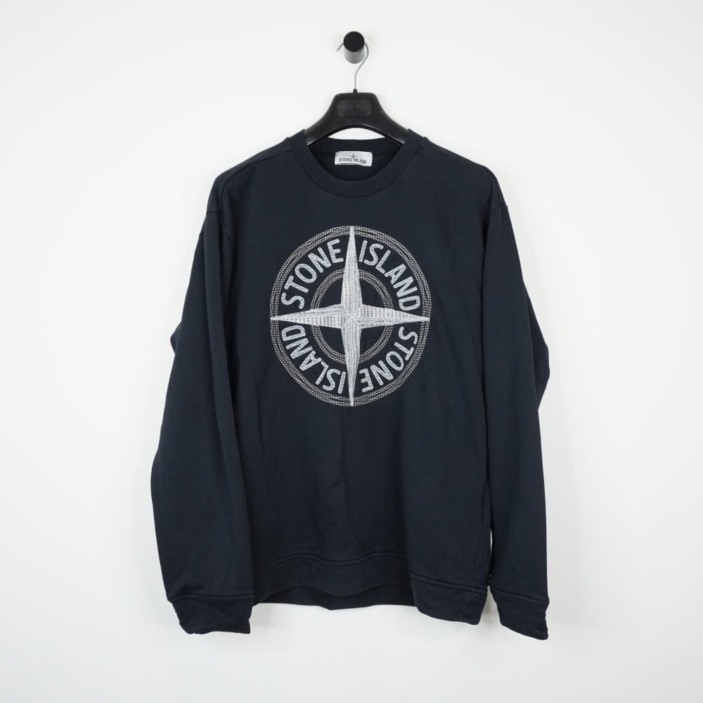 Stone Island Navy Stitch Big Logo Sweatshirt | Common Cultured