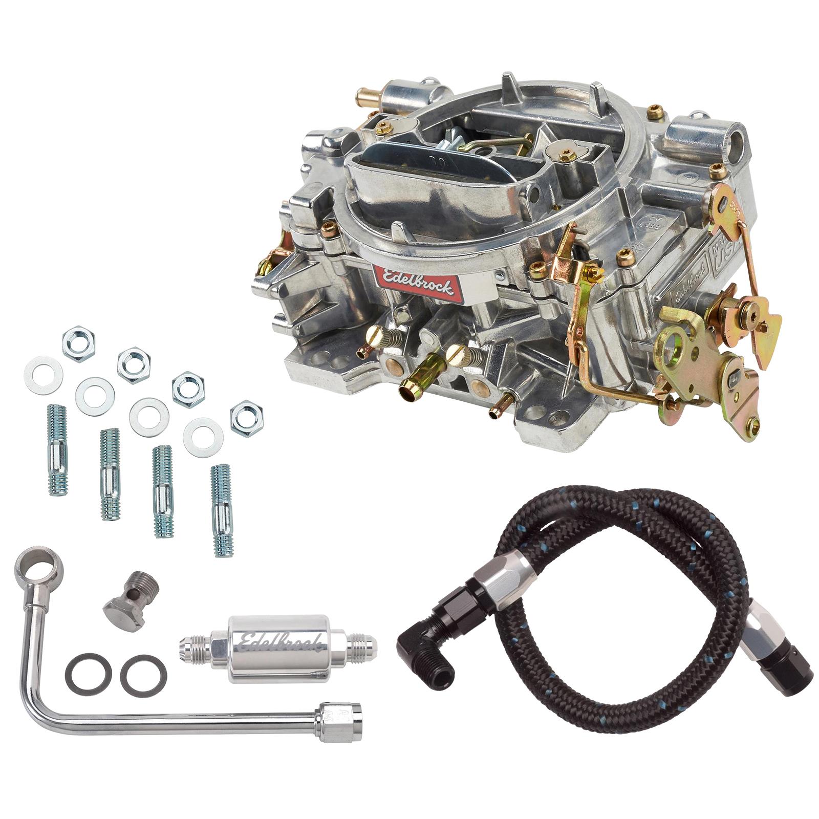 Edelbrock 1405 Performer 600CFM 4-BBL Carb w/8131 Black Fuel Line