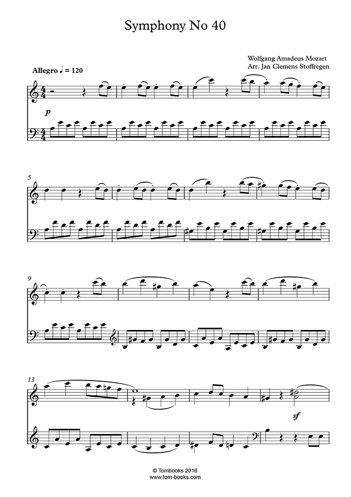 交響曲第40番ト短調 K.550〜第1楽章：モルト・アレグロ (初級 - 中級