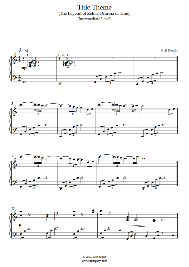 タイトル - ｢ゼルダの伝説: 時のオカリナ｣ (中級, ピアノ) (近藤・浩治