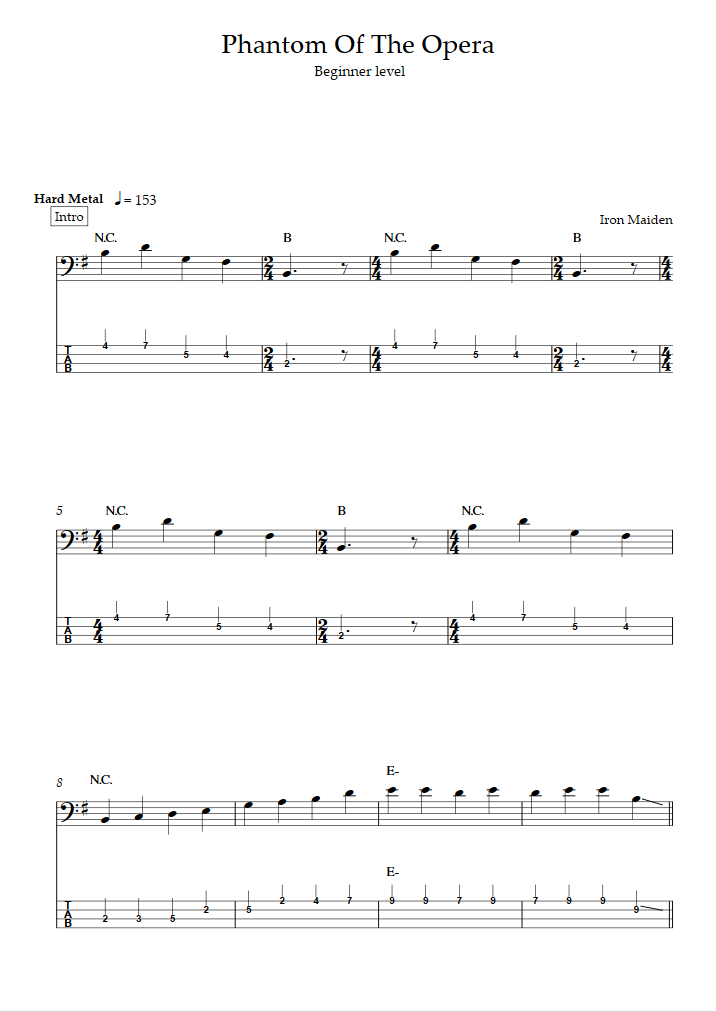 Phantom of the Opera (初心者用) (アイアン・メイデン) - バスギター