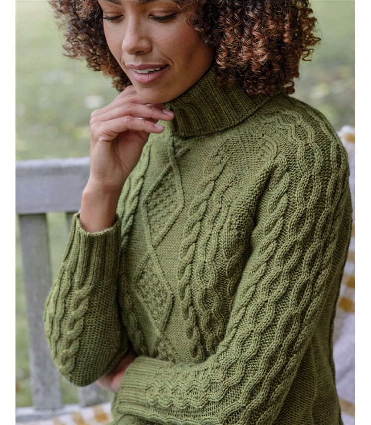 Moss Green | Pure Wool Turtle Neck Sweater | WoolOvers US