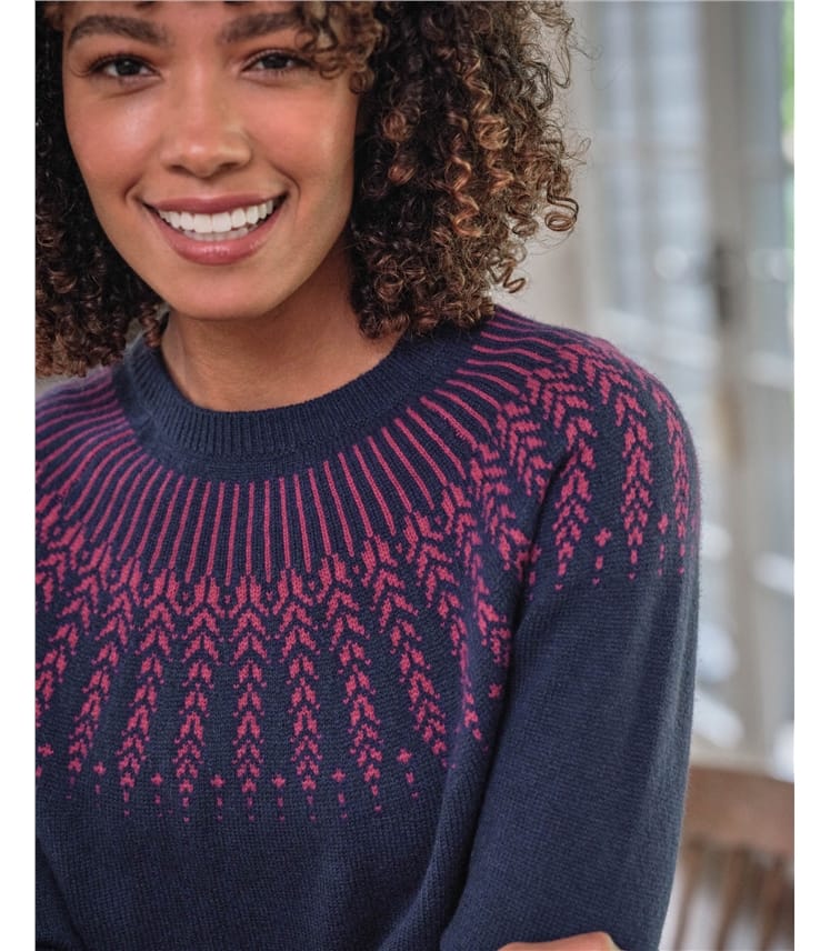 Navy/Pink | Autumn Sprig Yoke Sweater | WoolOvers US