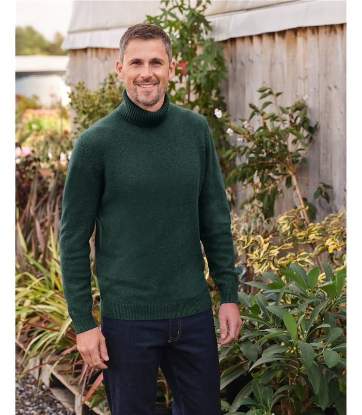 Forest Green | Mens Lambswool Turtle Neck Sweater | WoolOvers US