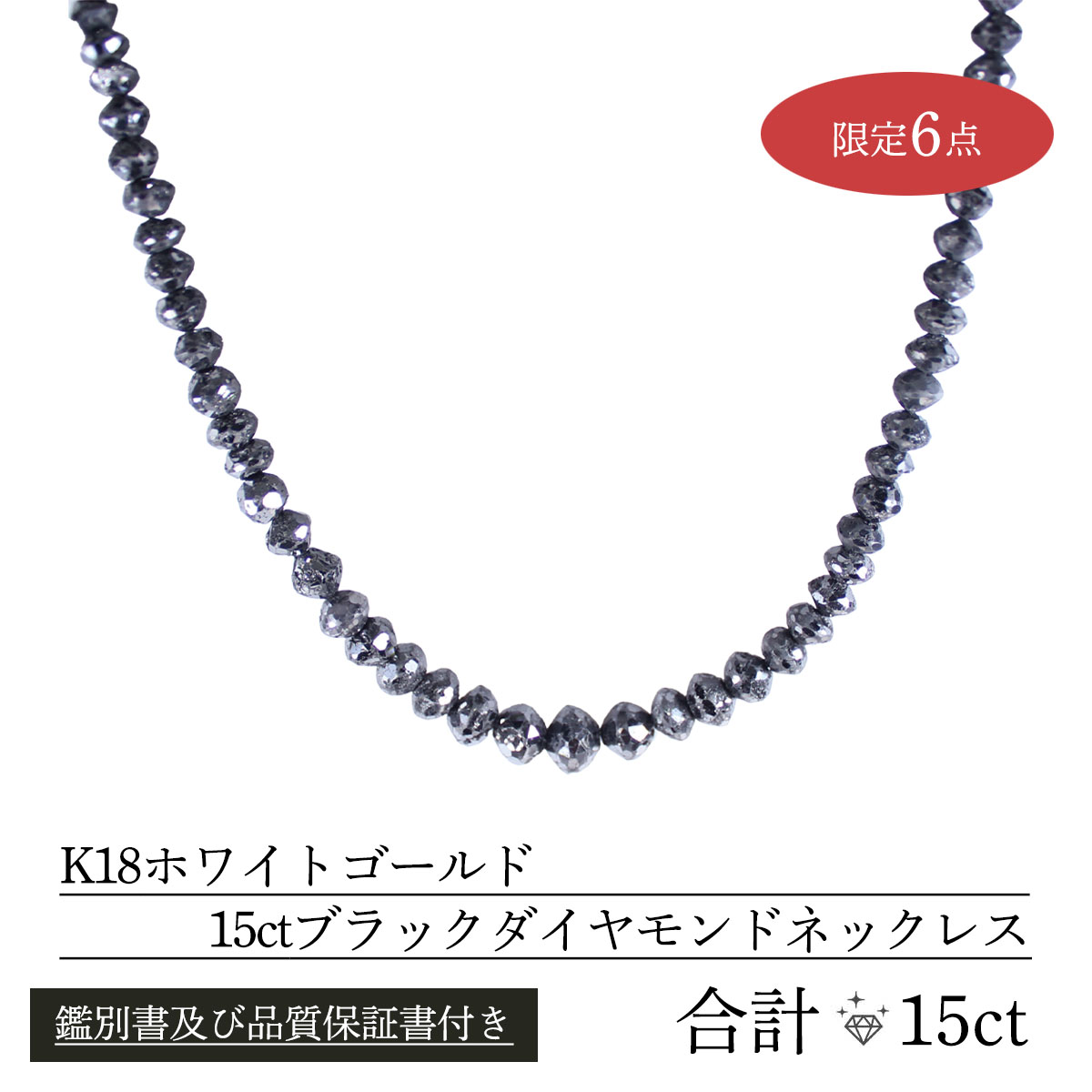 公式】 K18ホワイトゴールド15ctブラックダイヤモンドネックレス