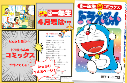 小学一年生』4月号の付録は、「小学一年生コミックス ドラえもん