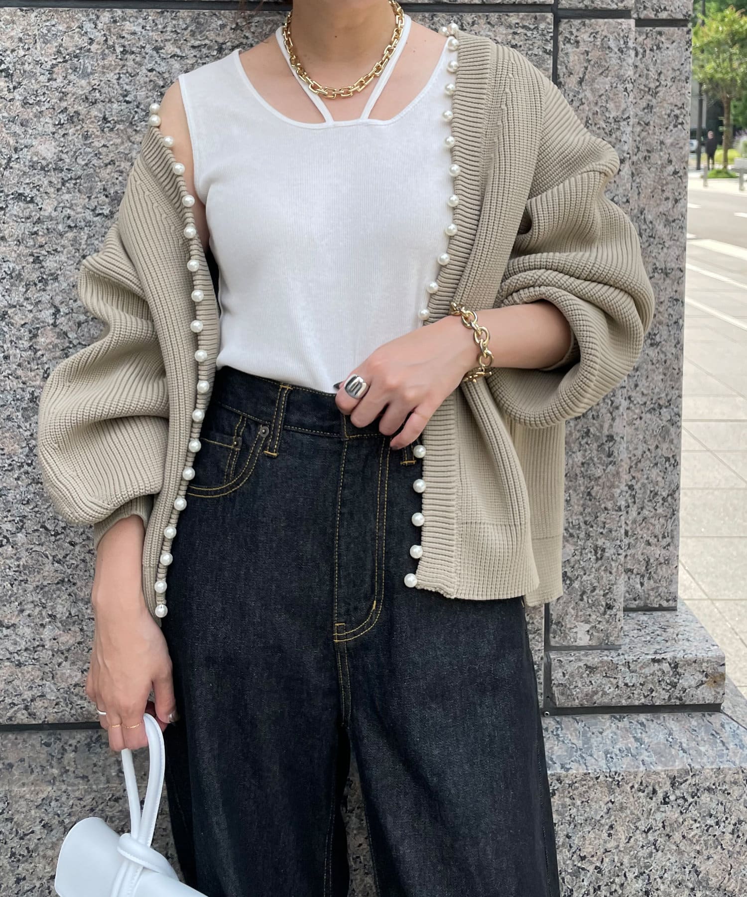 WEB限定】パール畦ニットカーディガン | DOUDOU(ドゥドゥ)レディース