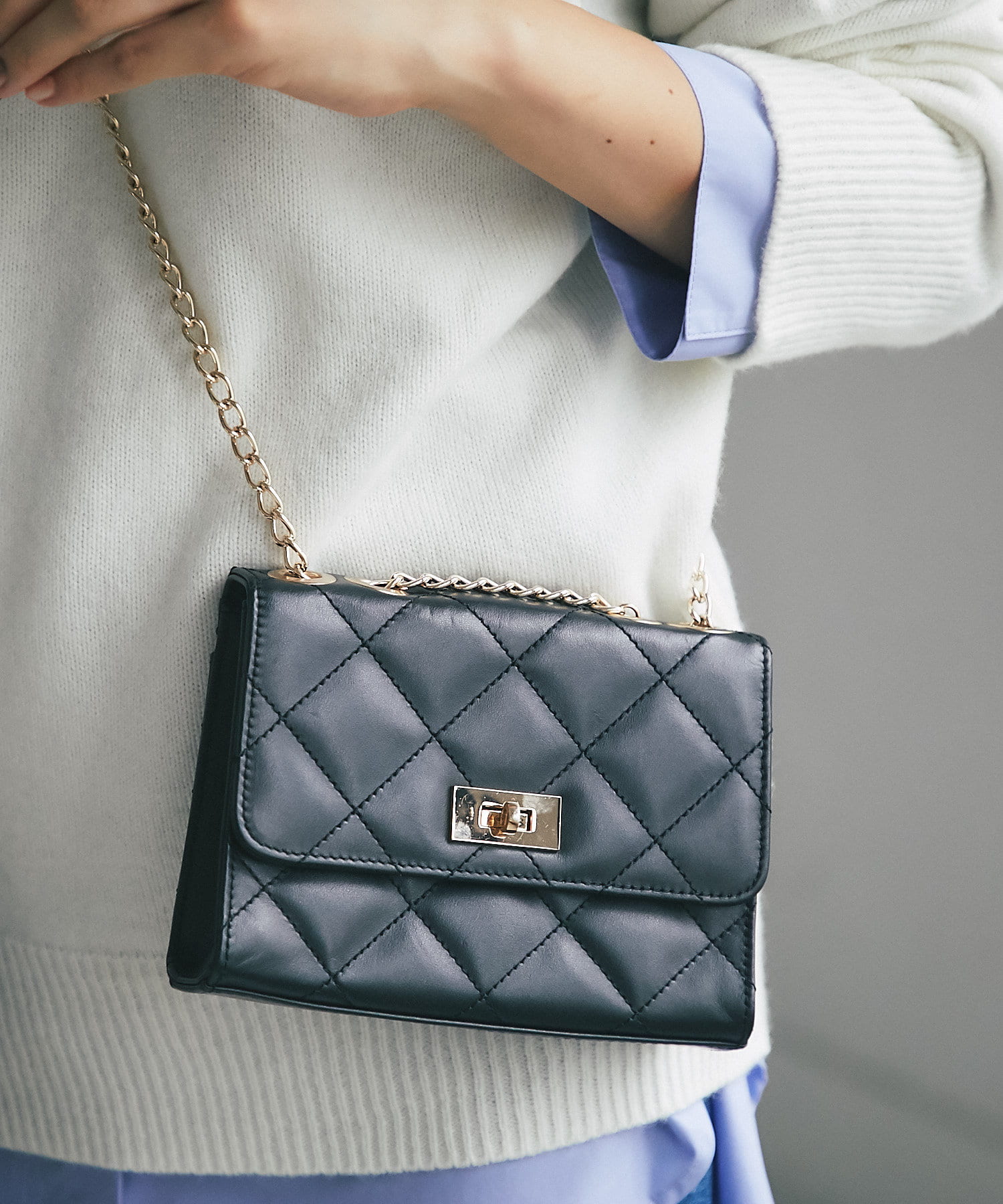 高級感のある本革仕様】レザーキルトミニチェーンバッグ | RIVE DROITE