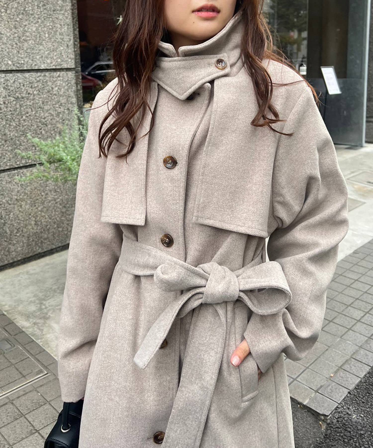 大人見え】《フェイクウールトレンチコート》 | NICE CLAUP / OLIVE