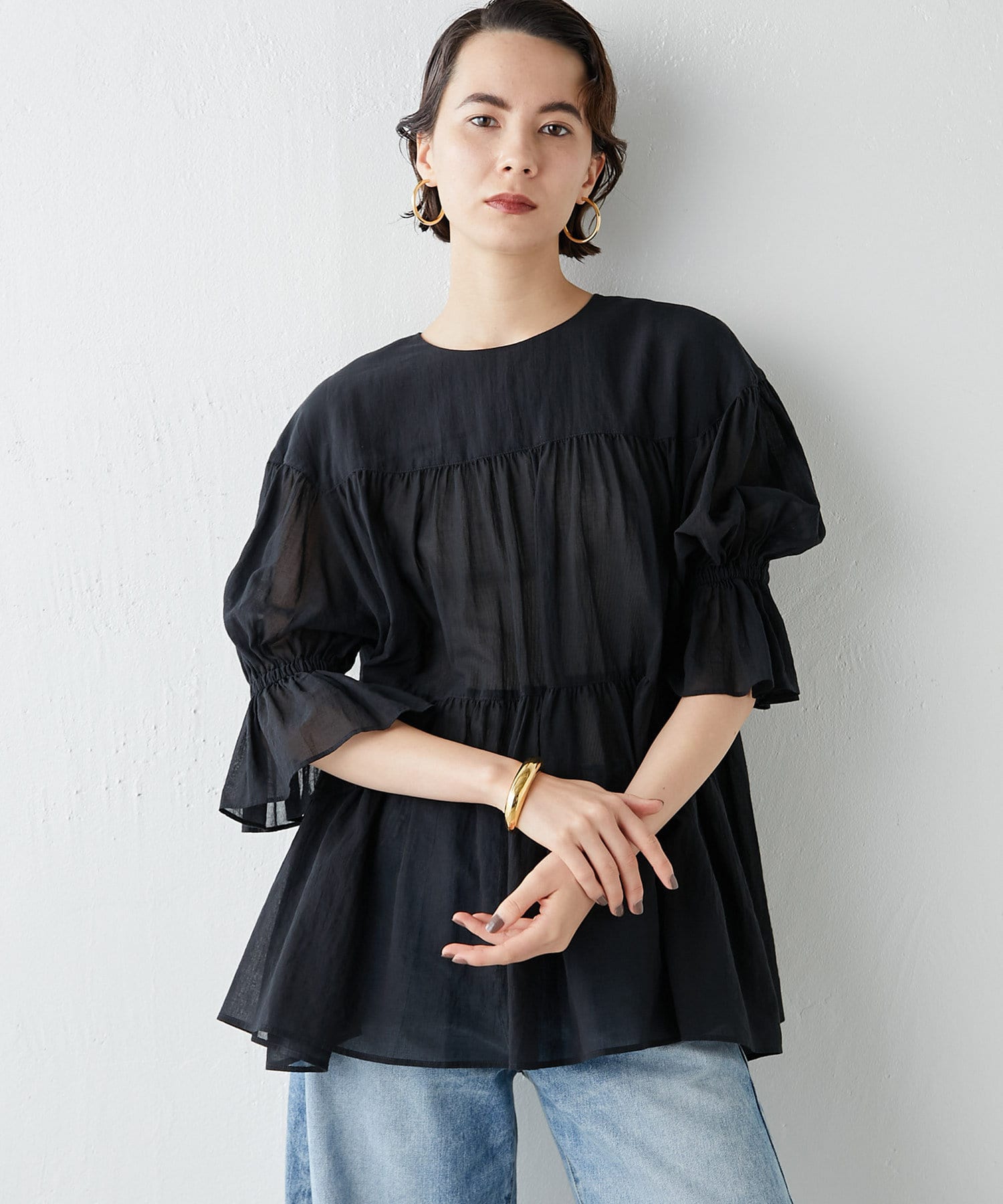 コットンシフォンギャザーブラウス | Whim Gazette(ウィム ガゼット