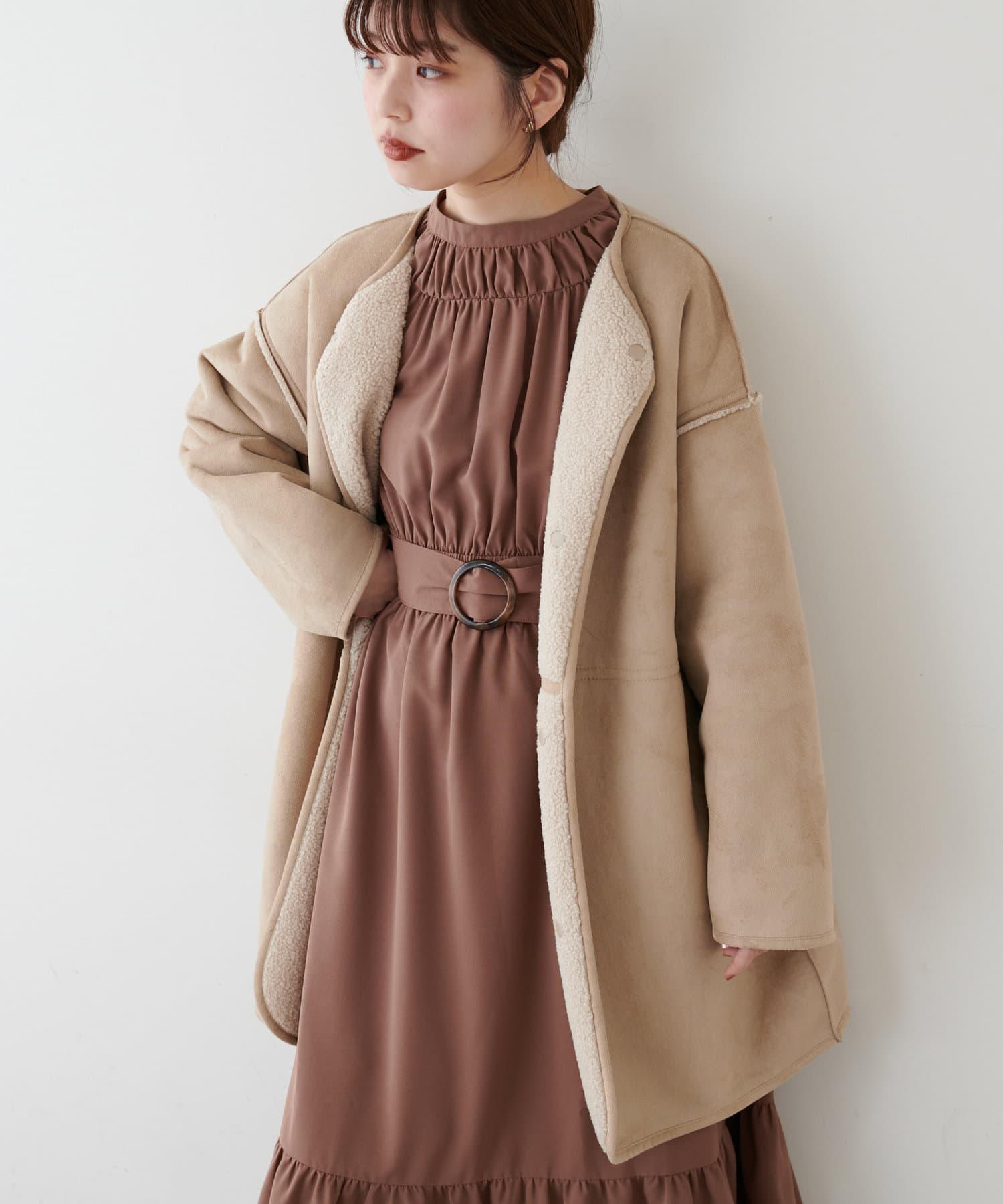 着用動画あり】2WAYリバーシブルノーカラーコート | natural couture