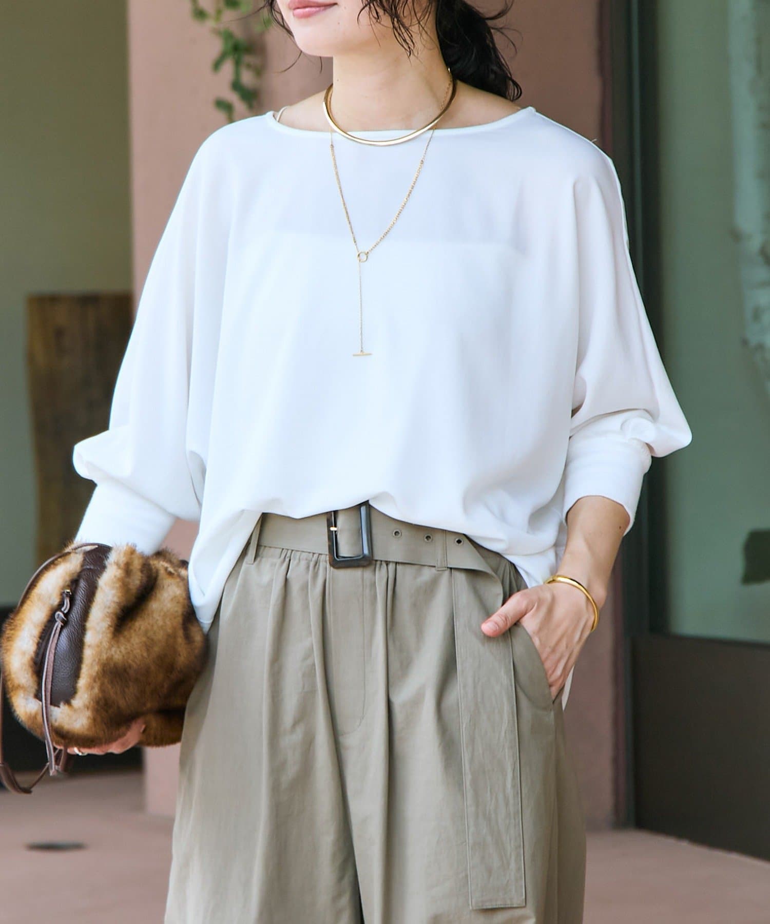 レビュー高評価/冷房・日焼け対策◎】リブ付きジョーゼットドルマン