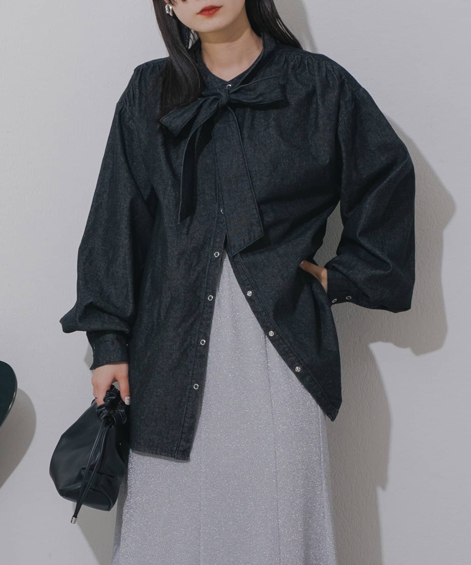 2WAY/取り外し可能】デニムボウタイブラウス | Kastane(カスタネ