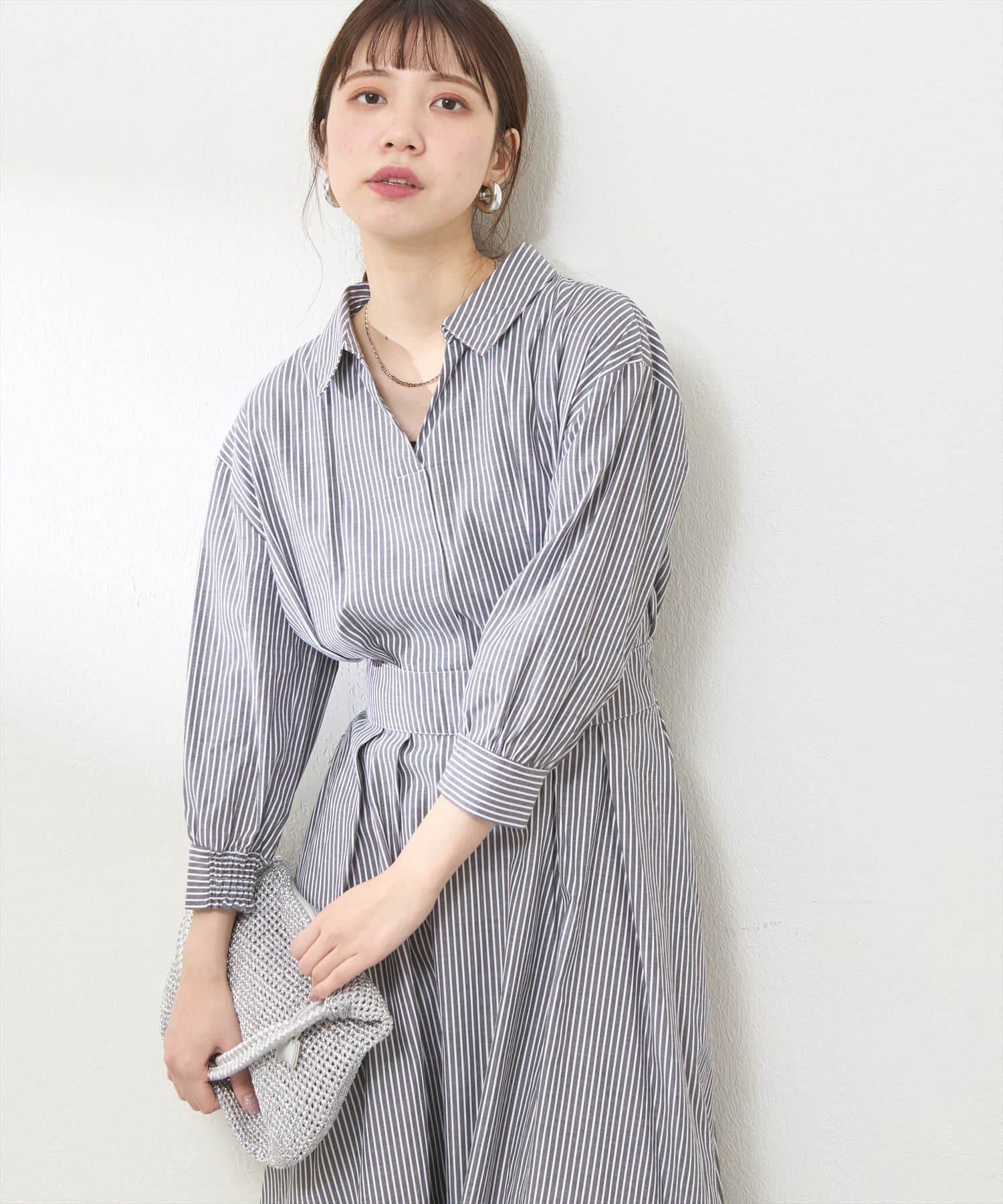 スキッパー衿7分袖ワンピース | natural couture(ナチュラルクチュール