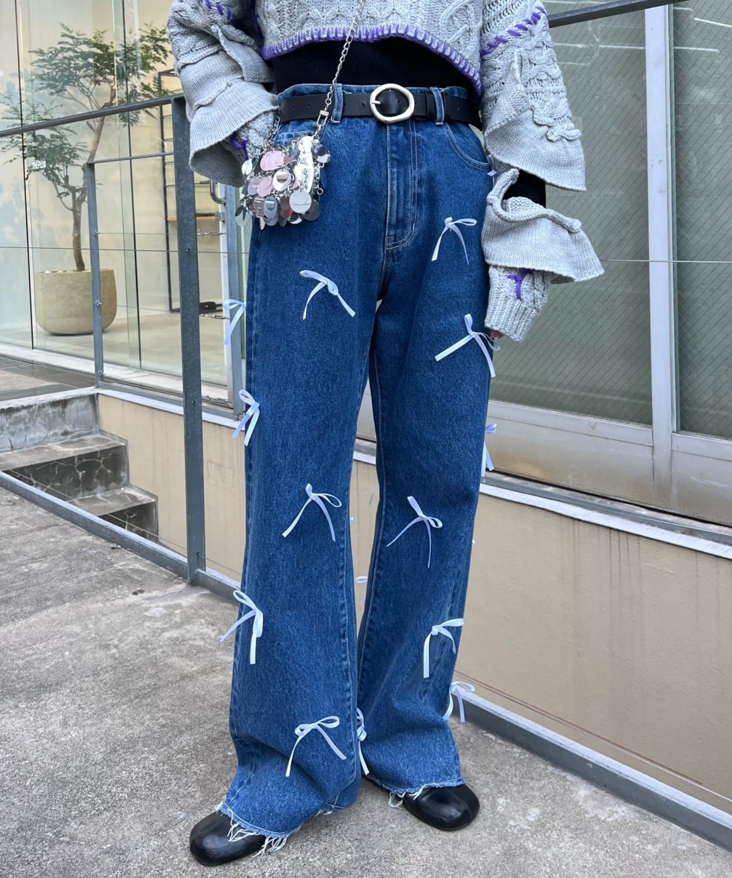 denim dungareeバックサテン落書きパンツ01 DENIM DUNGAREE