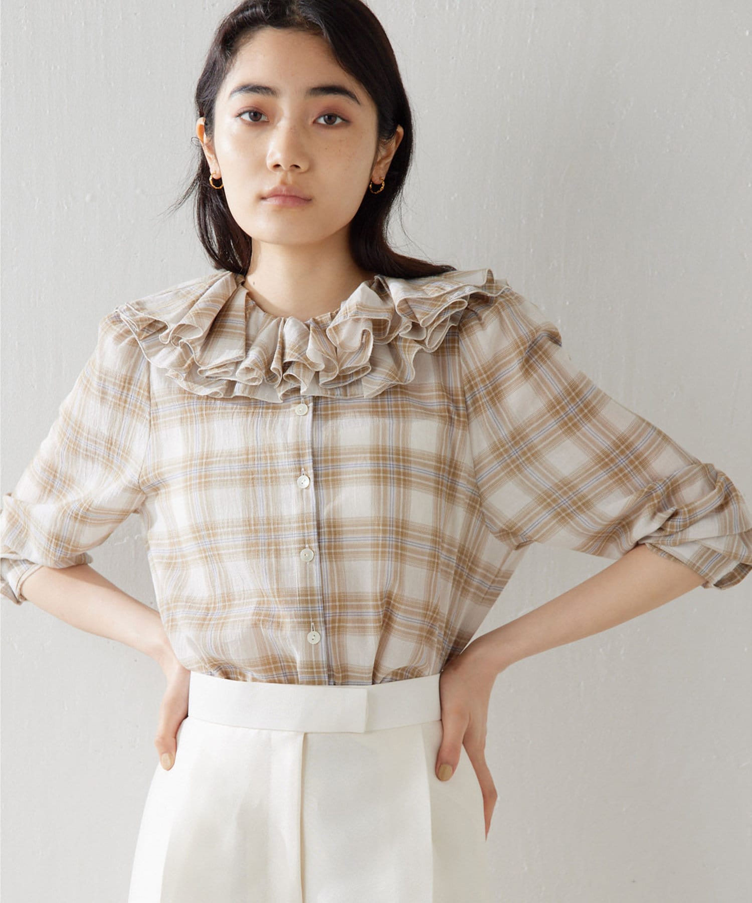 フリルチェックブラウス | Whim Gazette(ウィム ガゼット)レディース