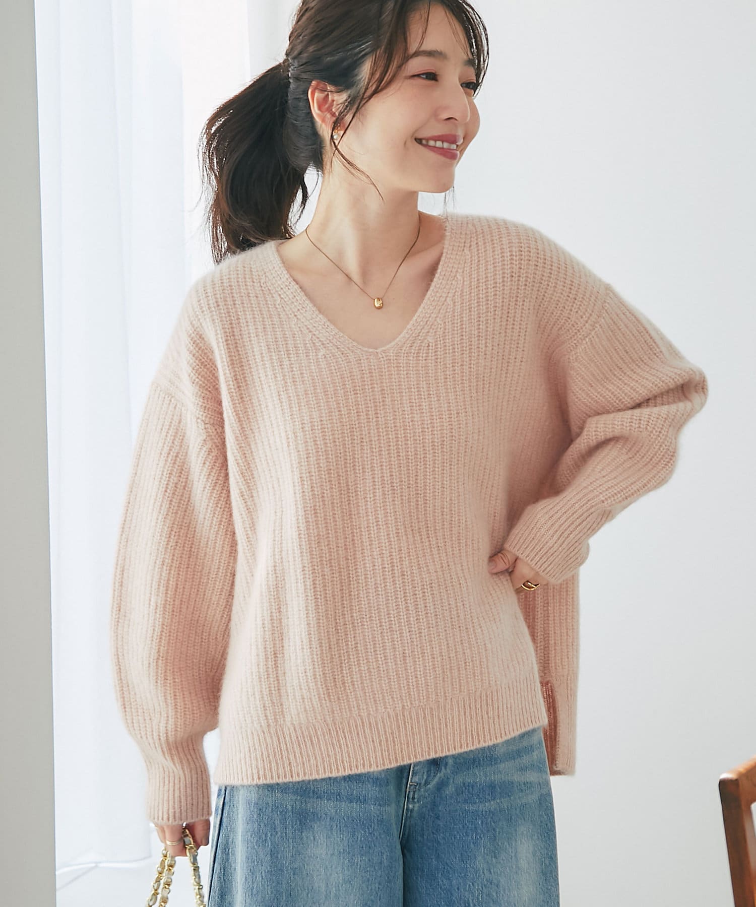 ヤク片畦Vネックニット | La boutique BonBon(ラブティックボンボン