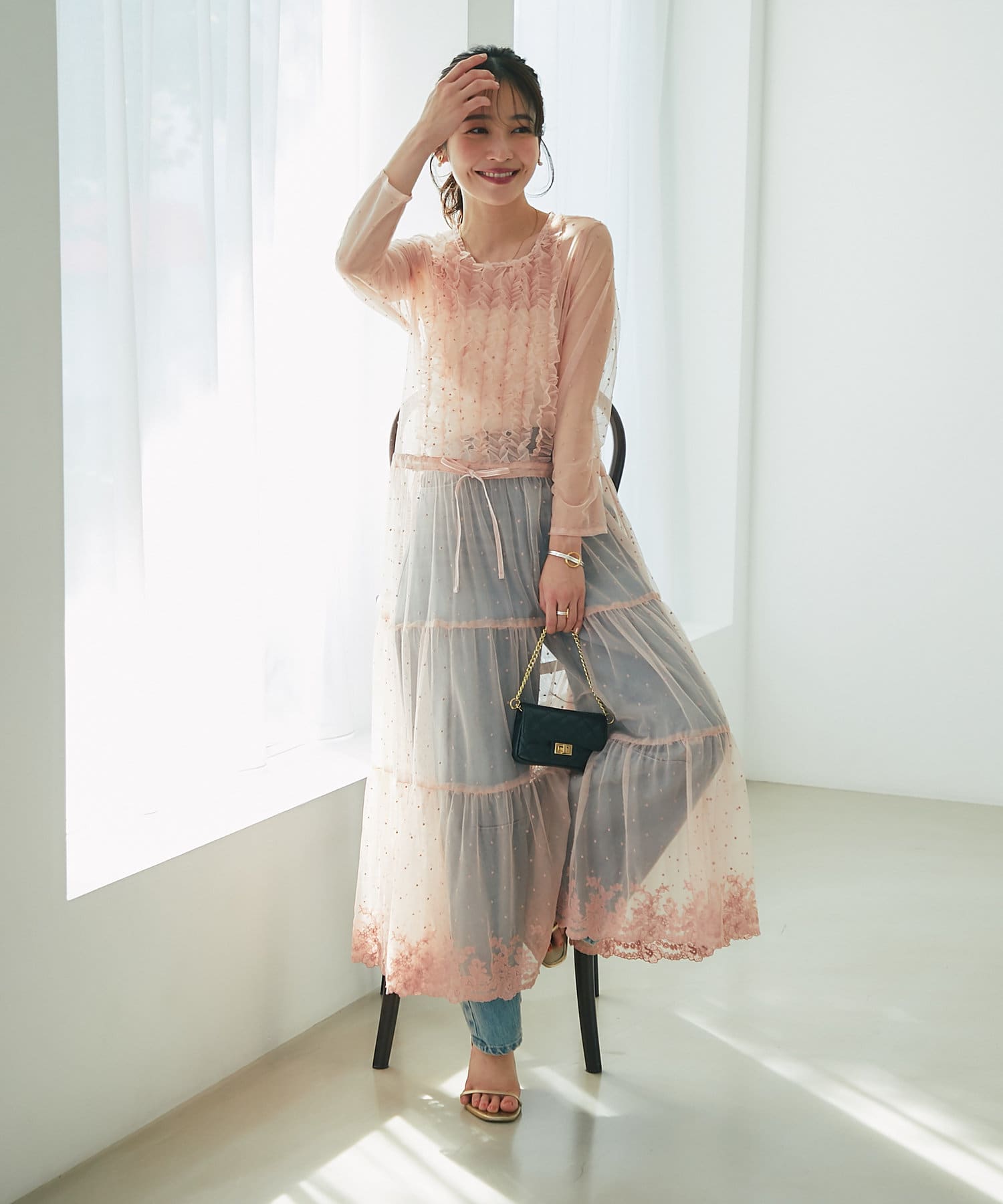 オン・オフ兼用】ドットチュールワンピース | La boutique BonBon(ラブ