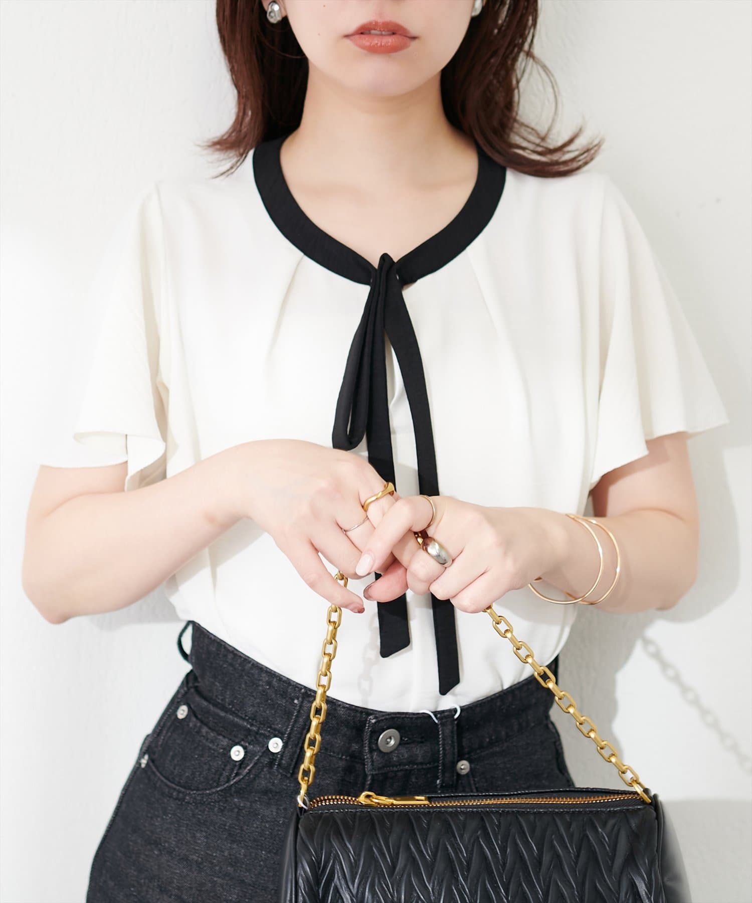 配色リボンタイフレアスリーブブラウス | natural couture(ナチュラル