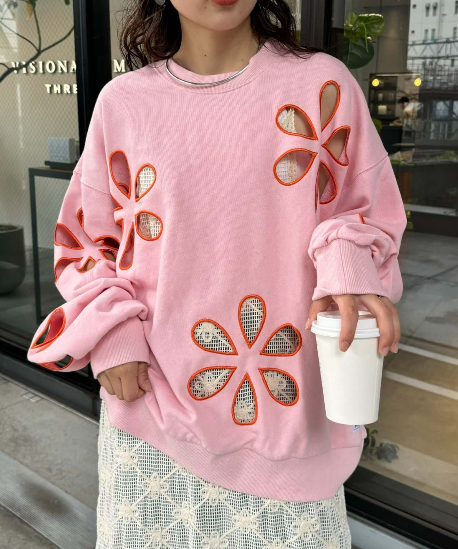 HELLO.SANFRANCISCO】フラワーカットアウトオーバースウェット