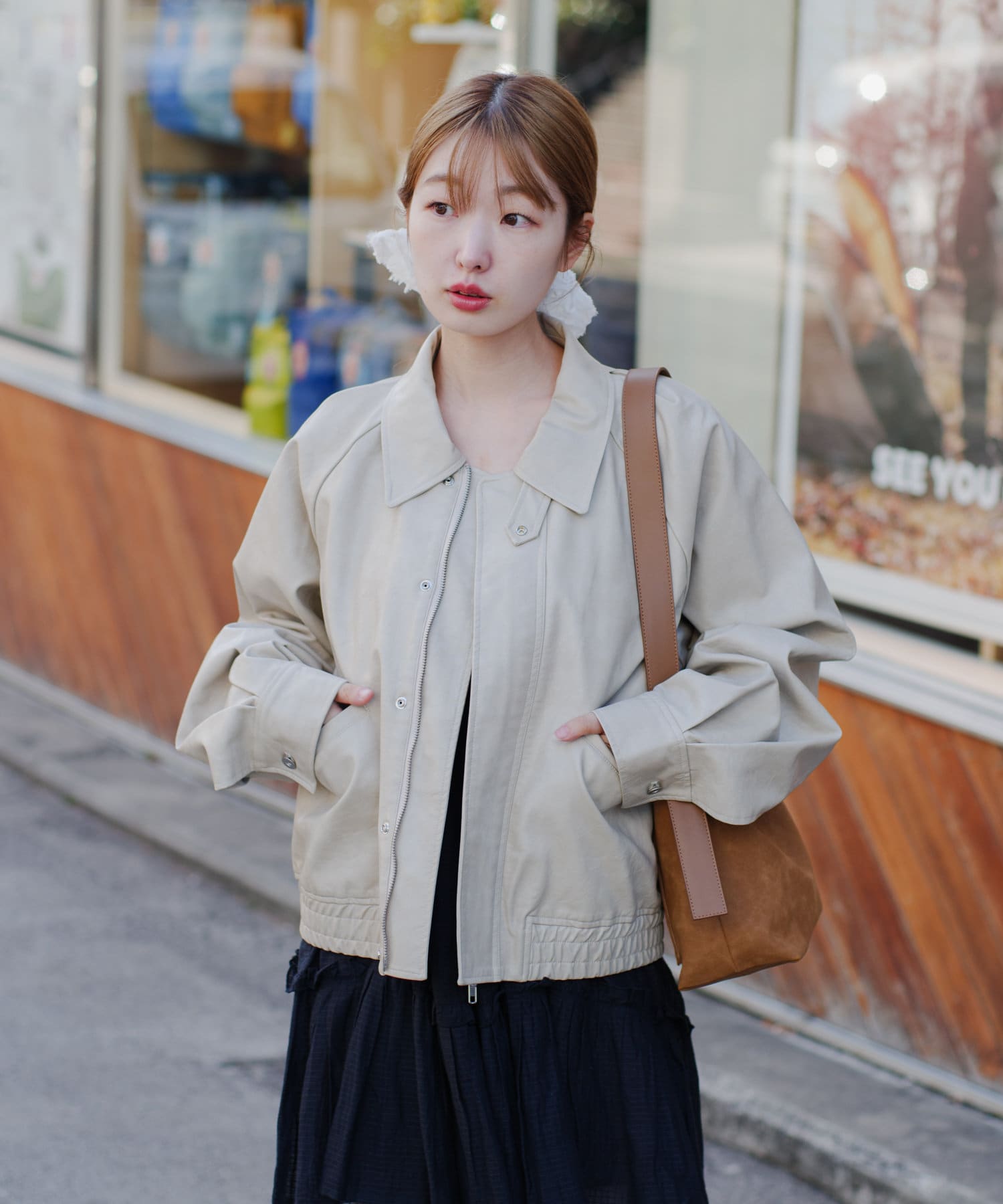 2サイズ展開】フェイクレザーショートブルゾン | Kastane(カスタネ