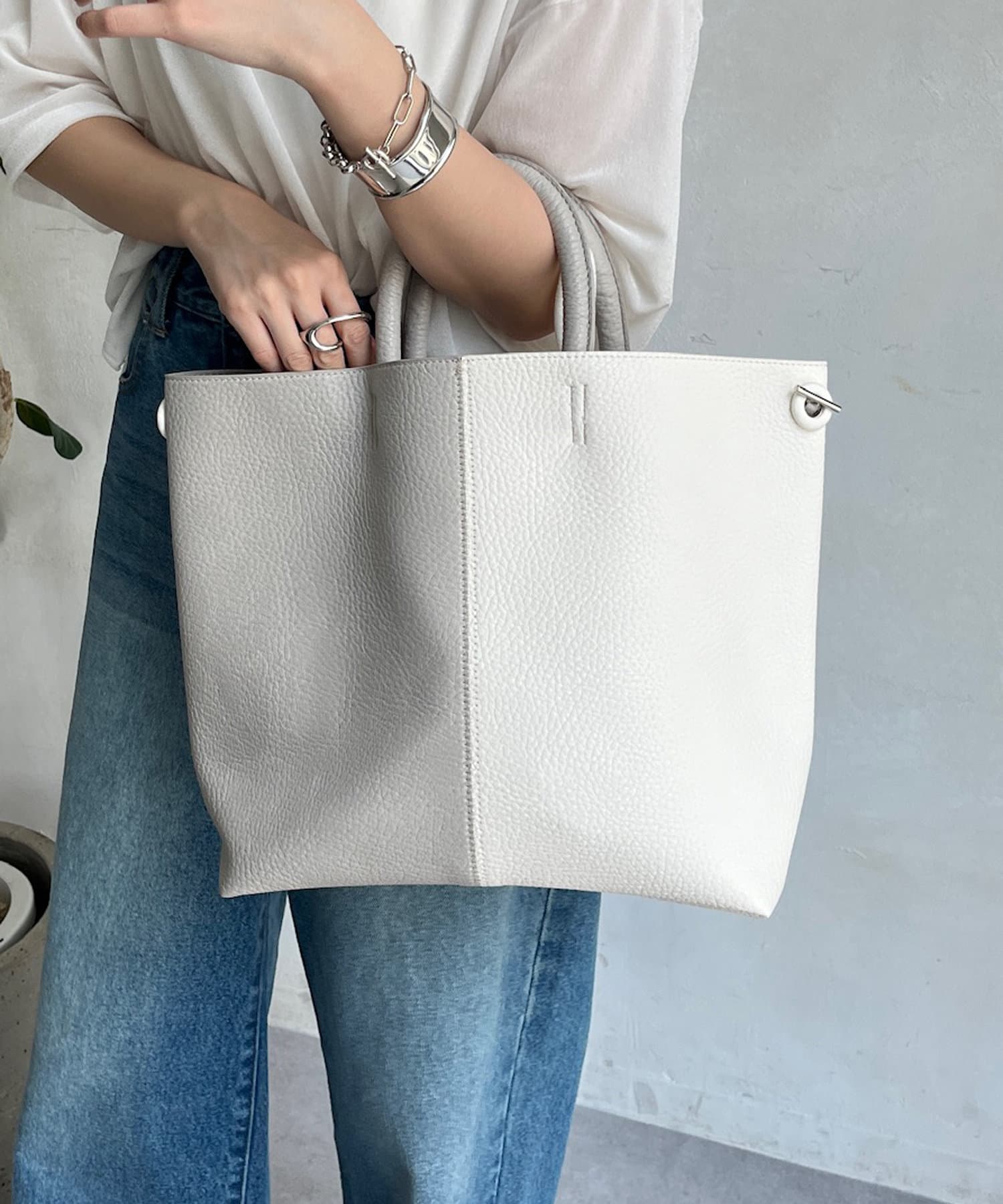 WEB限定】 バイカラーフェイクレザートートバッグ | DOUDOU(ドゥドゥ