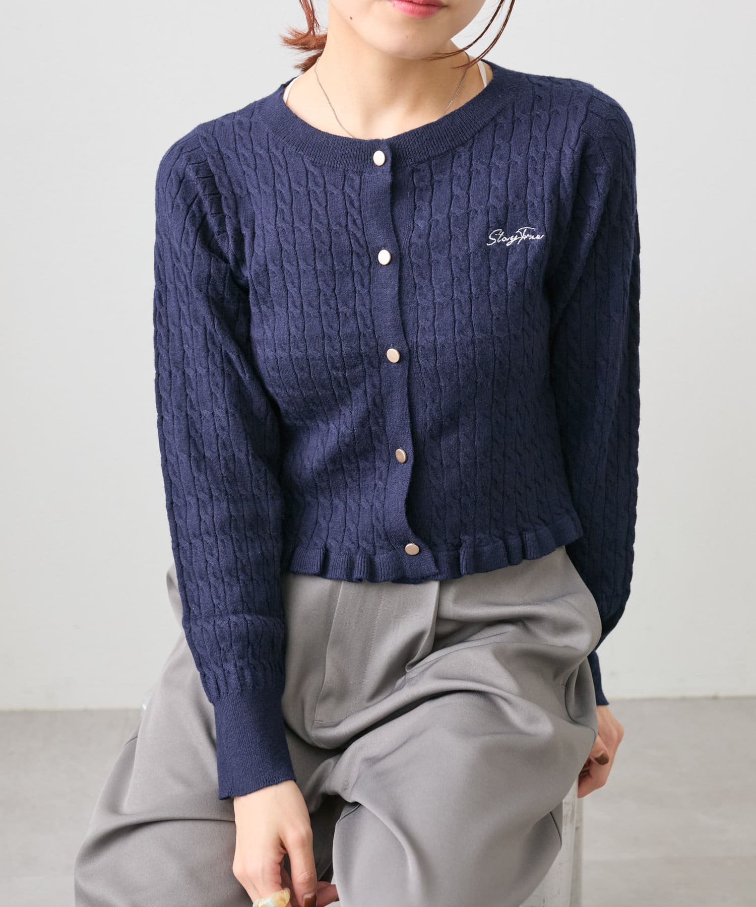 4色展開】ケーブル刺繍フリルカーディガン | w closet(ダブル