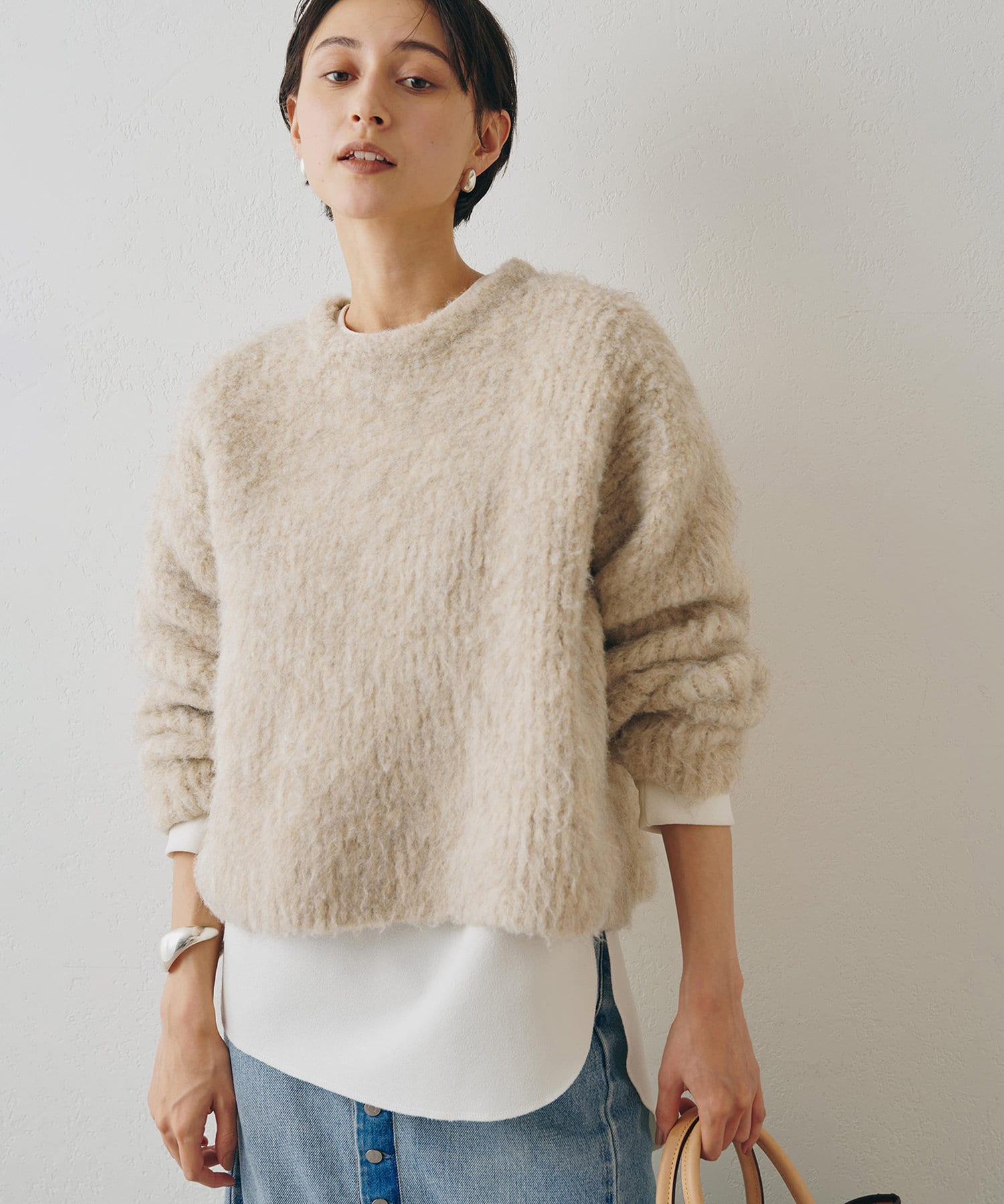 WEB限定カラー有り】ミックスヤーンクルーネックニットプルオーバー