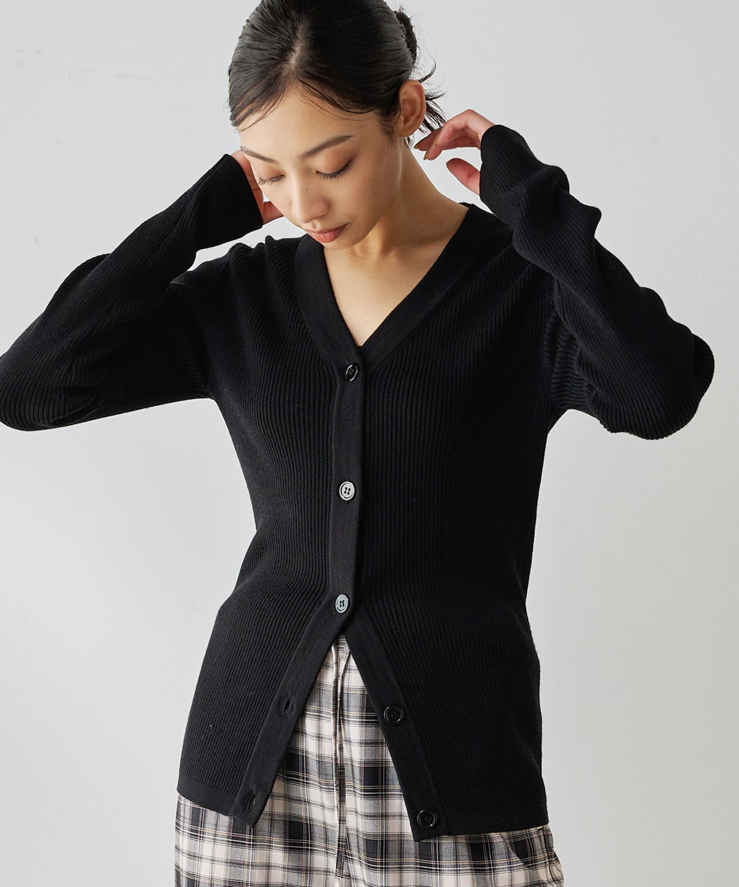 RIB Vネックカーディガン | Whim Gazette(ウィム ガゼット)レディース