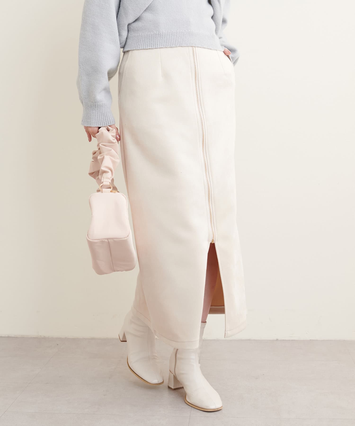 ポンチスエードフロントZIPタイトスカート | natural couture