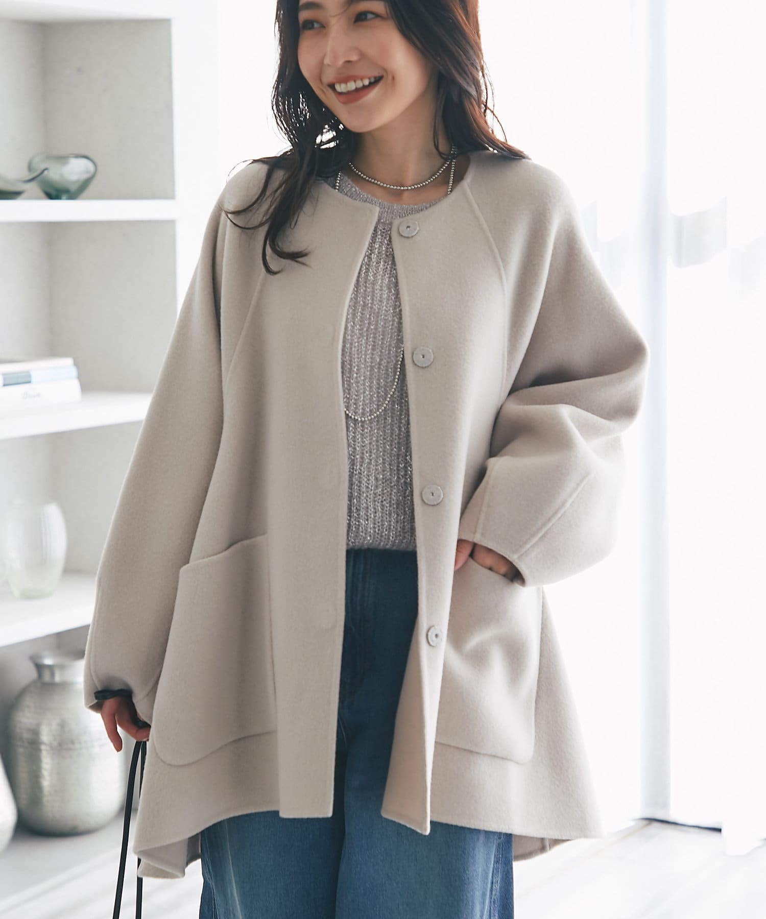 ぽわんとシルエットが可愛い】ライトラグランフレアコート | La