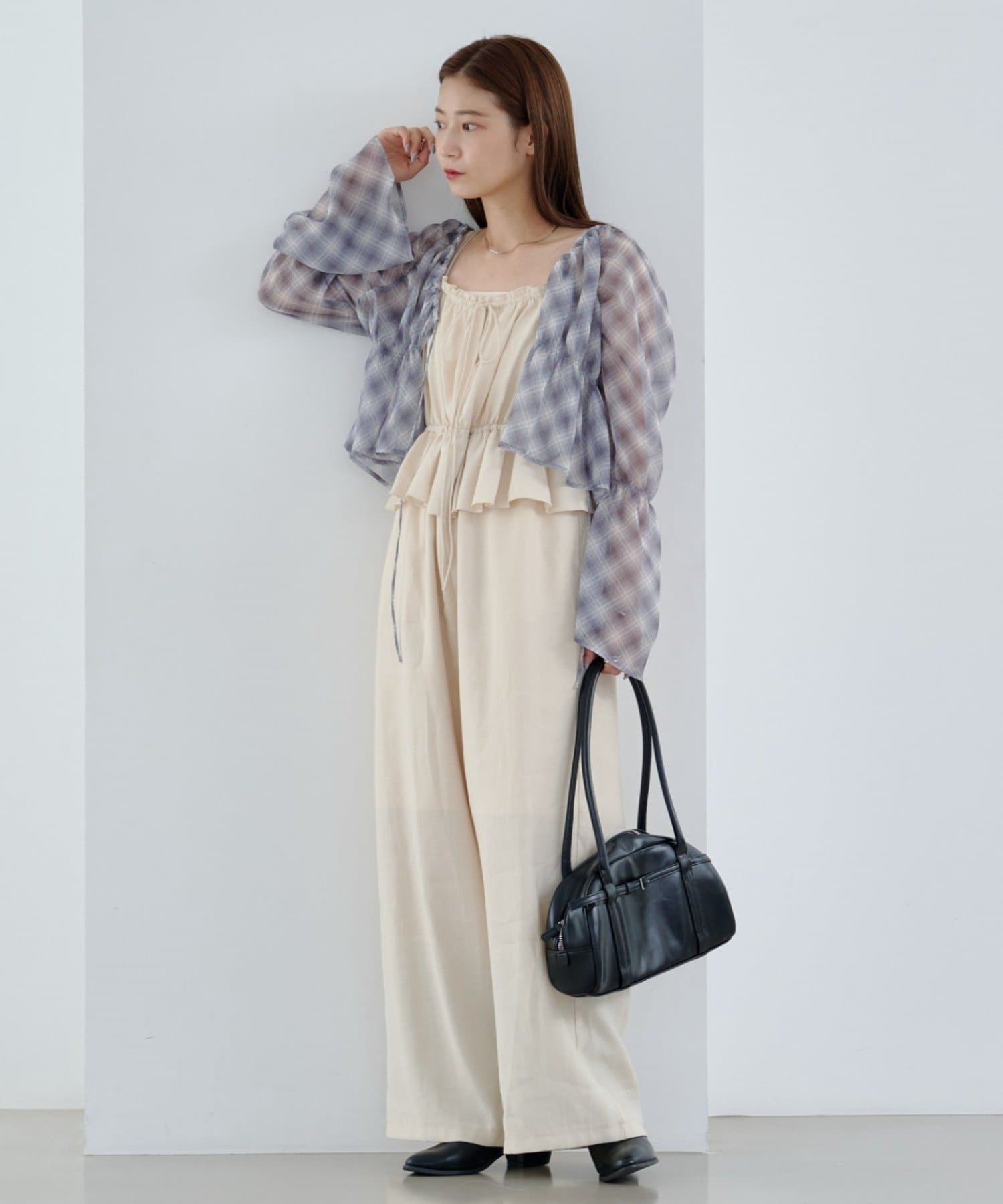 低身長サイズ/2サイズ展開/無地&チェック】ペプラムキャミサロペット