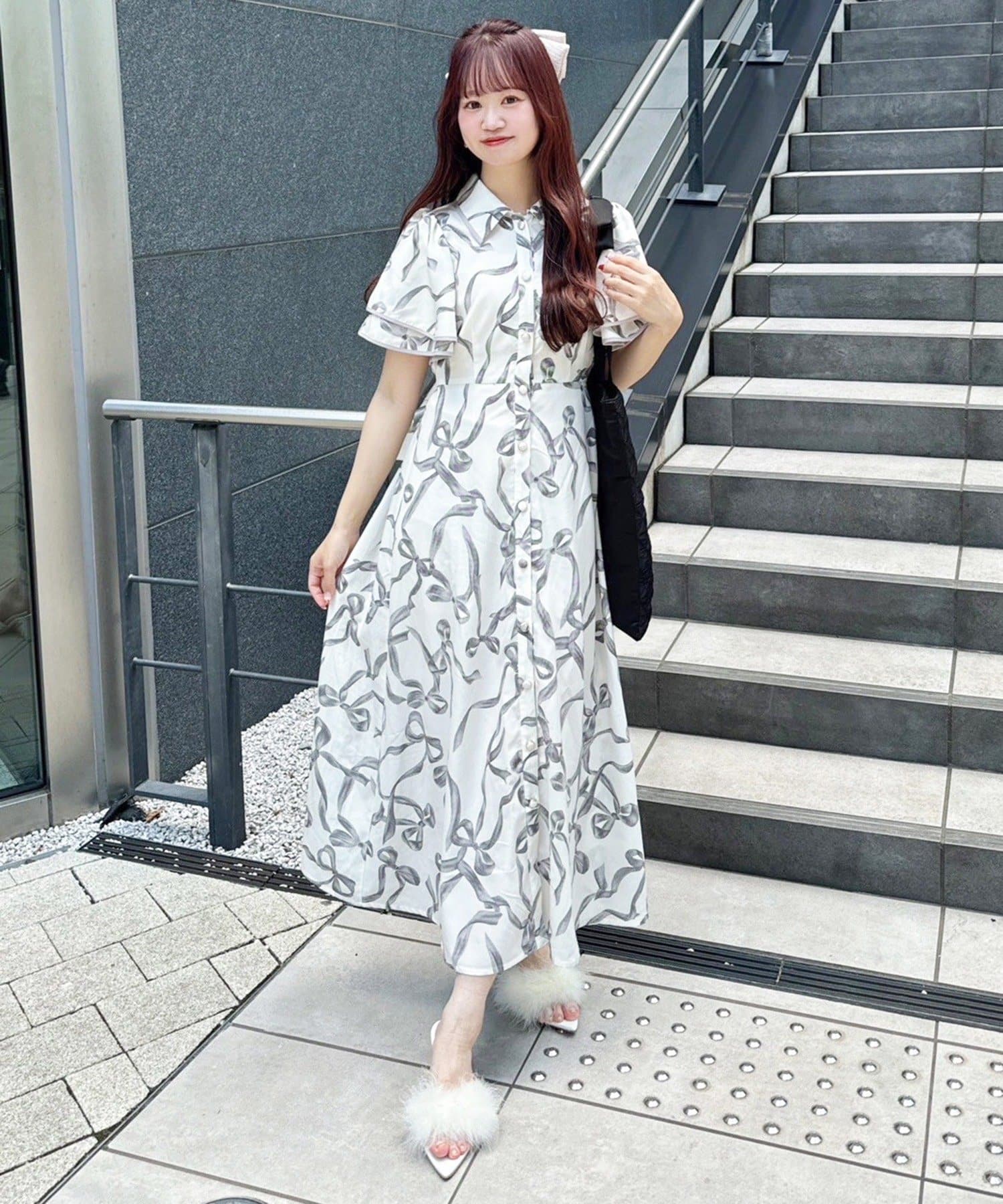 ayano企画】リボン柄フレア袖ワンピース | one after another NICE