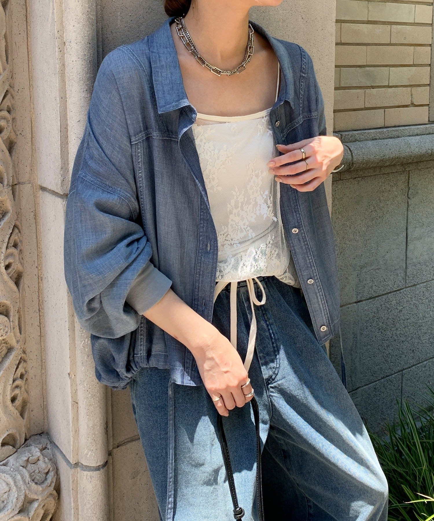 袖リブシアーデニムドロストシャツ | DOUDOU(ドゥドゥ)レディース