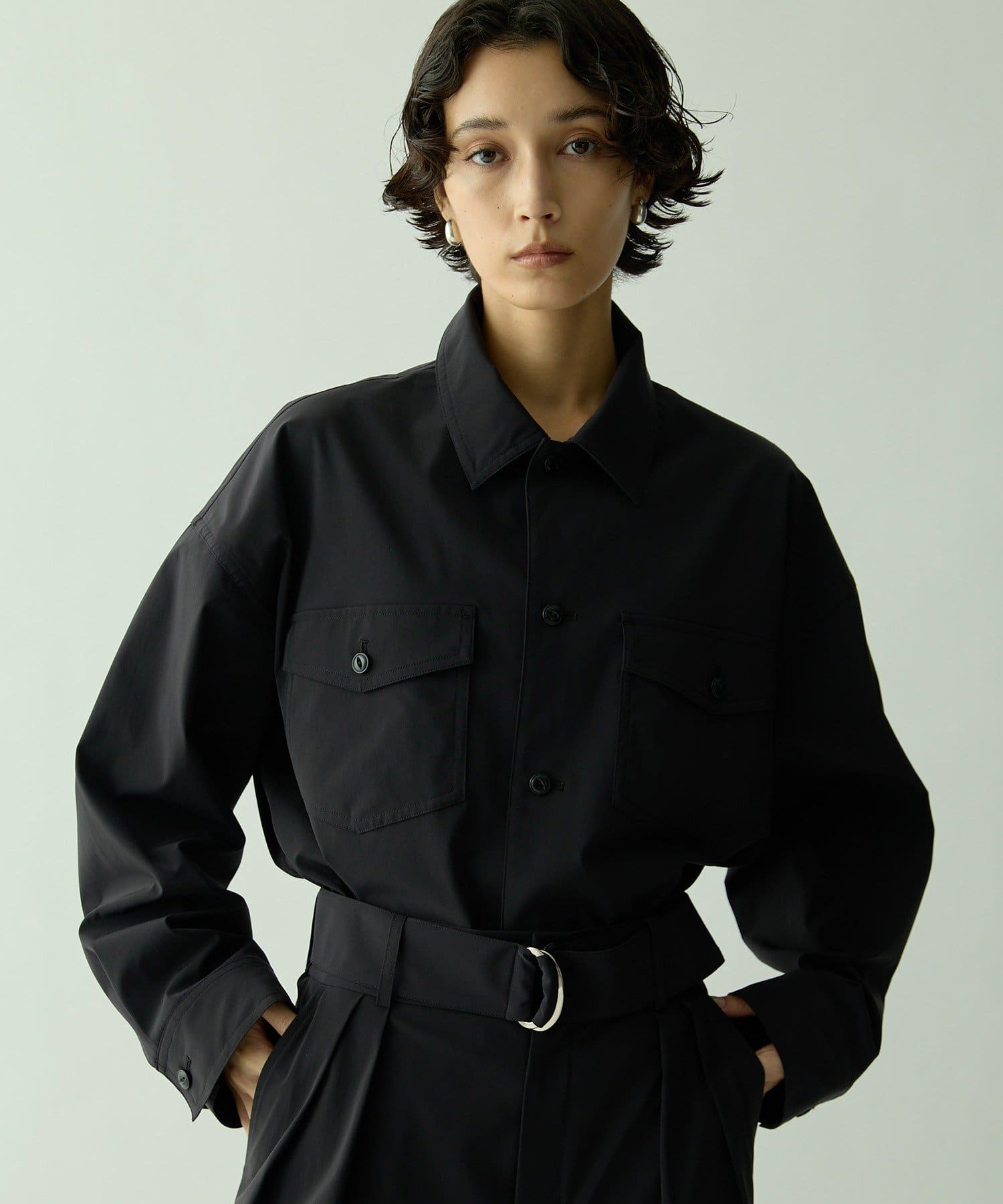 セットアップ対応可》ナイロンストレッチアーミーシャツ | Drawing