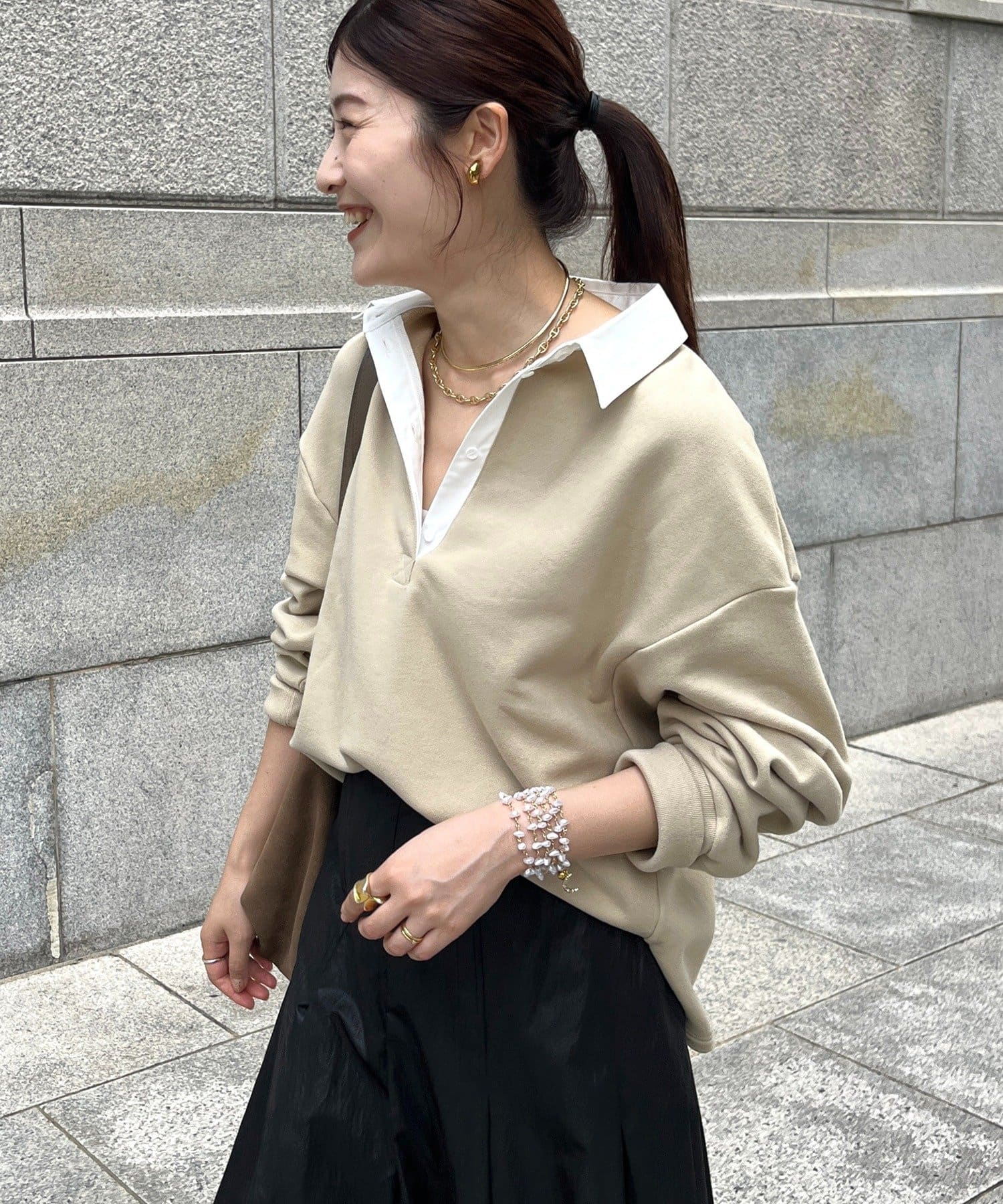 インフルエンサー OKOCHI企画】シャツ襟ラガースウェットトップス