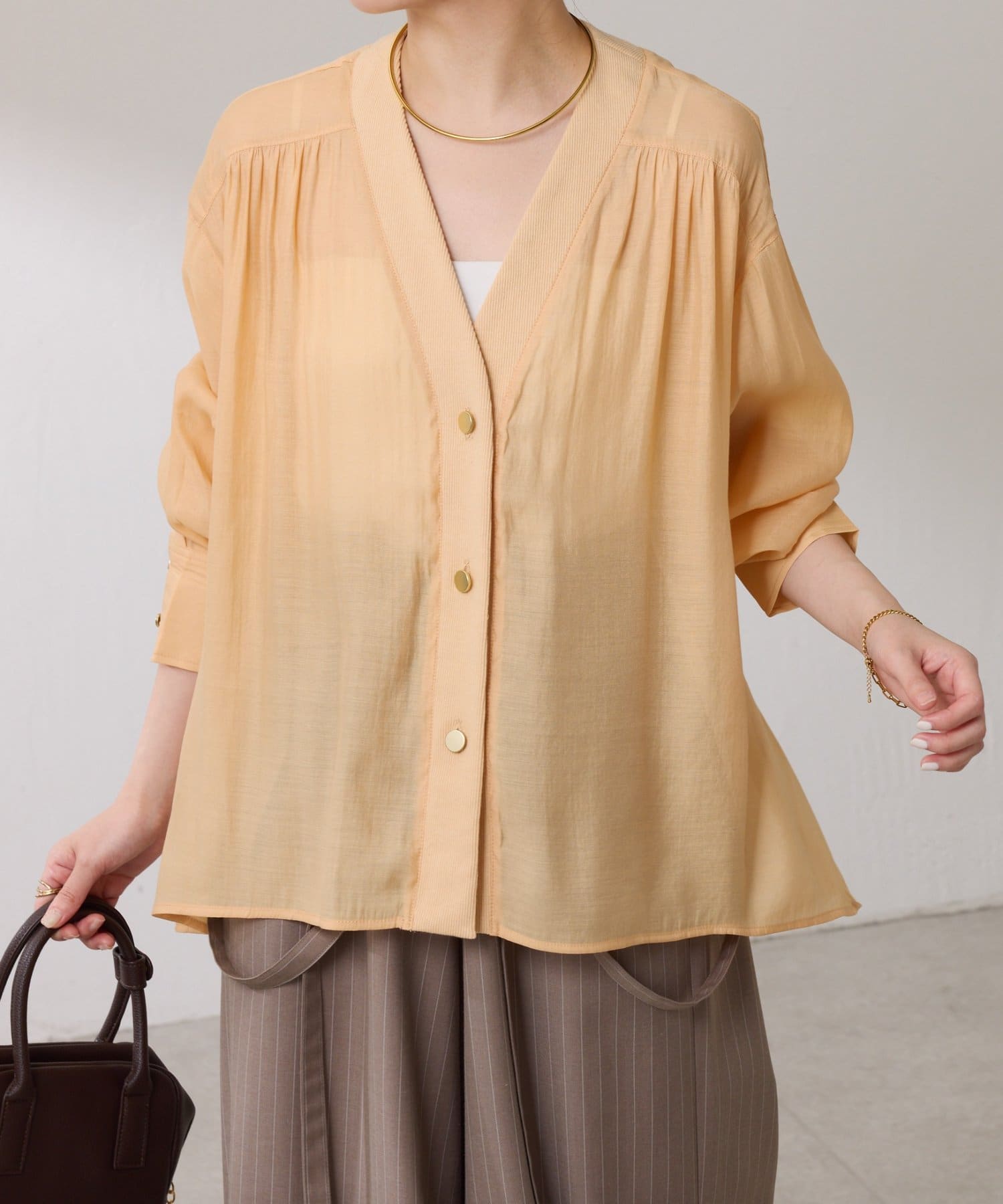 お尻周りカバー/人気デザイン】シアーシャツカーディガン | COLLAGE