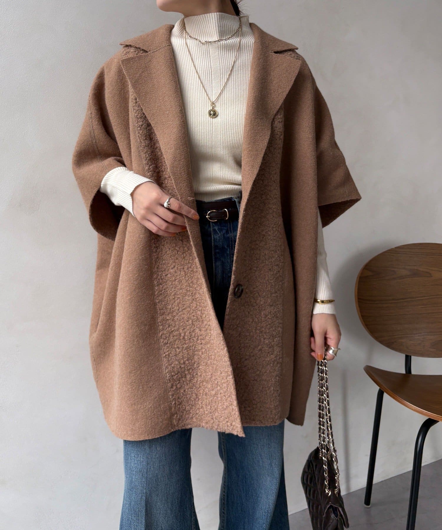 WEB限定】リバーシブルボアスライバーポンチョコート | DOUDOU