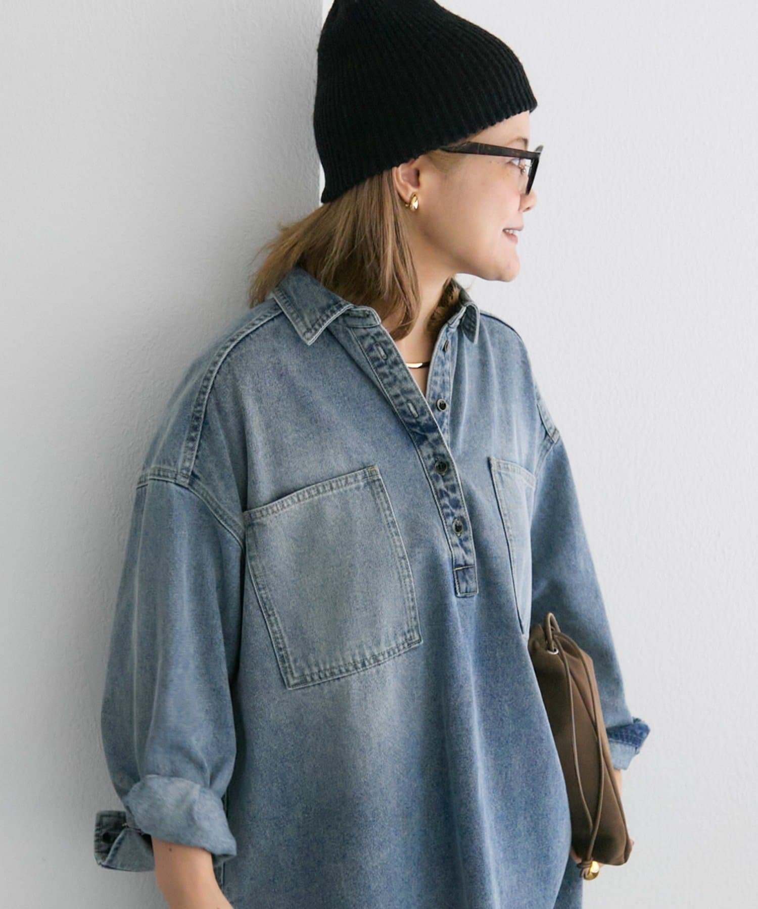 noricorico102企画】ヴィンテージライクデニムチュニックシャツ | PUAL