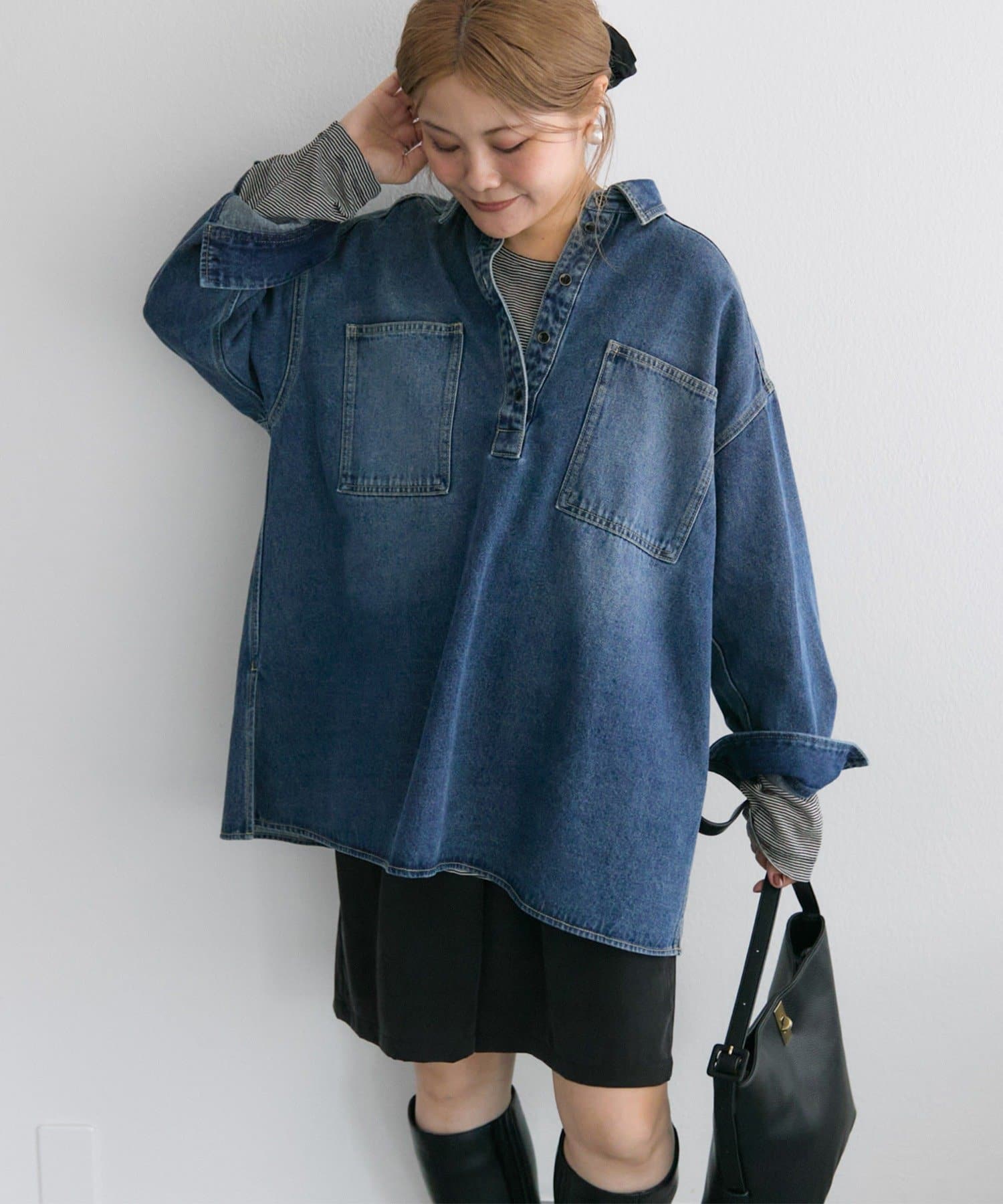 noricorico102企画】ヴィンテージライクデニムチュニックシャツ | PUAL